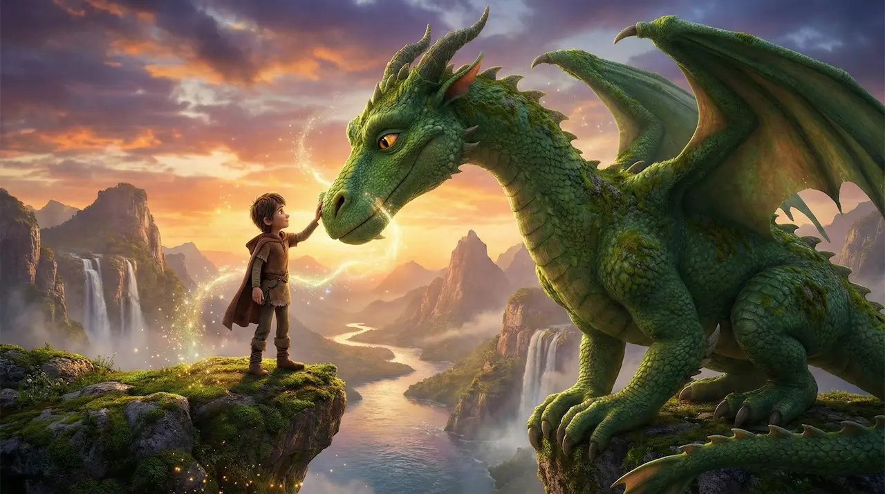 Enfant héros et dragon
