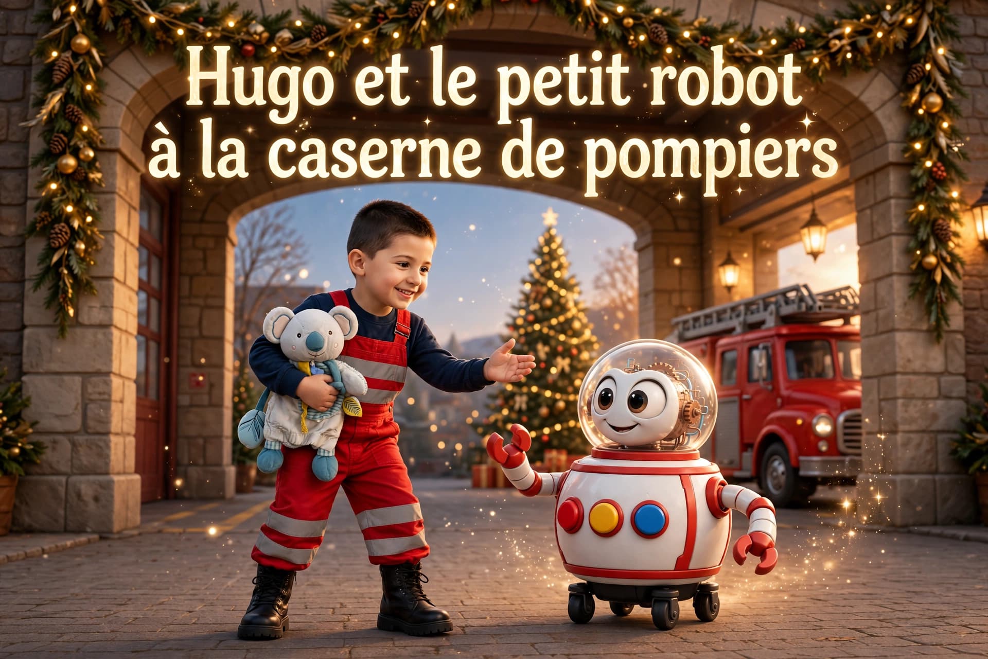 Hugo et le petit robot à la caserne de pompiers