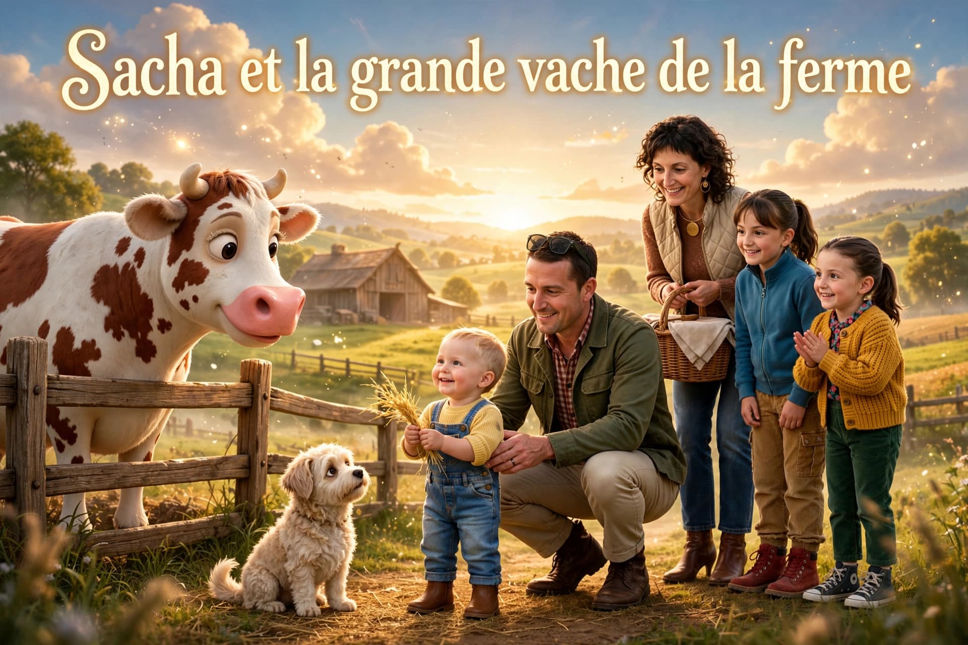 Sacha et la grande vache de la ferme